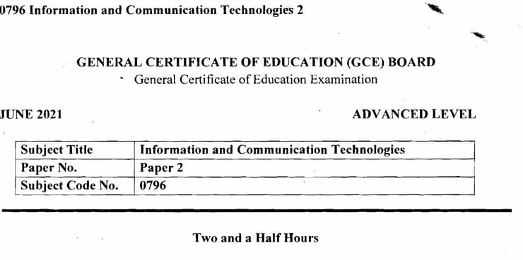 GCE A LEVEL Information And Communication Technologies Paper 2 - 2023/2024