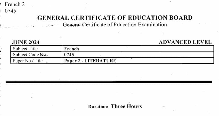GCE A LEVEL French Paper 2 - 2023/2024