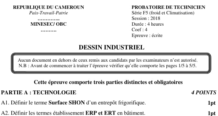 PROBATOIRE TECHNIQUE Series F5 Dessin Industriel - 2017/2018