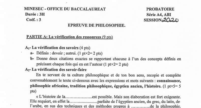 PROBATOIRE Series A4 Philosophie - 2019/2020