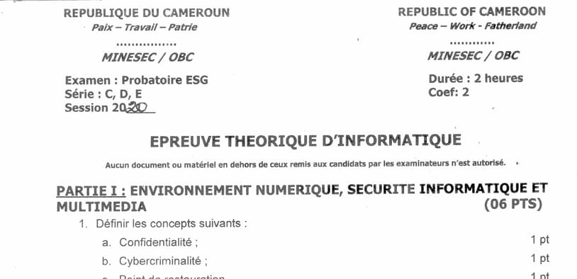 PROBATOIRE Series C Informatique - 2019/2020