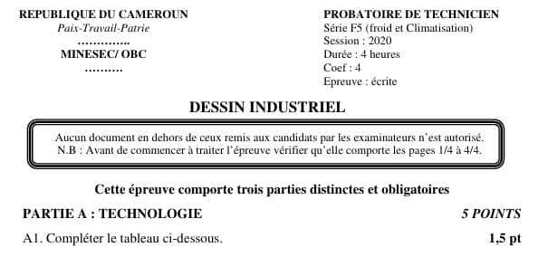 PROBATOIRE TECHNIQUE Series F5 Dessin Industriel - 2019/2020
