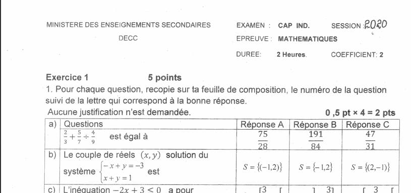CAP Mathematique - 2019/2020