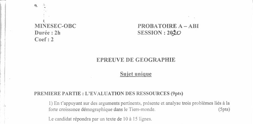 PROBATOIRE Series ABI Geographie - 2019/2020