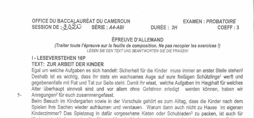 PROBATOIRE Series ABI Allemand - 2019/2020