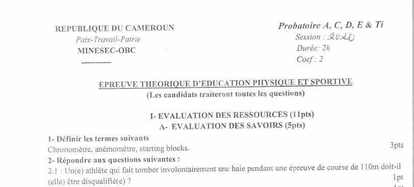 PROBATOIRE Series A4 Education Physique Et Sportive - 2019/2020