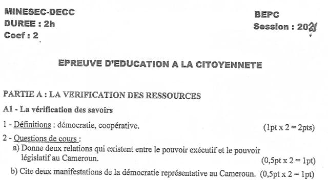 BEPC Education A La Citoyennete - 2020/2021