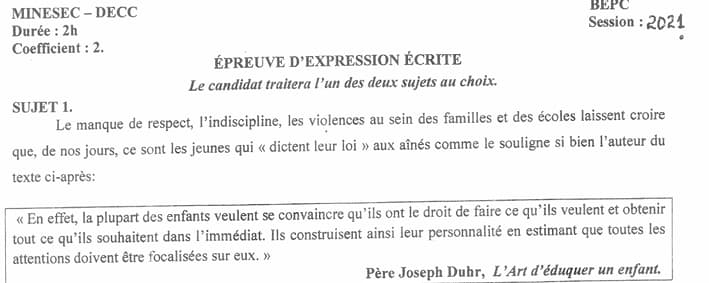 BEPC Expression Ecrite - 2020/2021