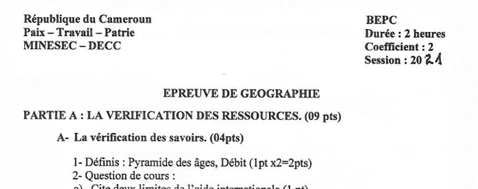 BEPC Geographie - 2020/2021