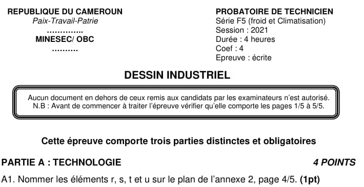 PROBATOIRE TECHNIQUE Series F5 Dessin Industriel - 2020/2021