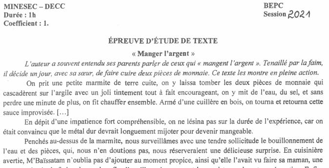 BEPC Etude De Texte - 2020/2021
