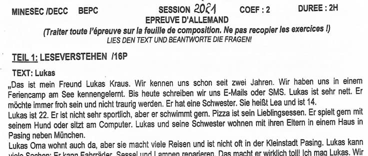 BEPC Allemand - 2020/2021