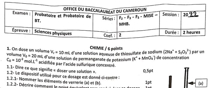 PROBATOIRE TECHNIQUE Series F2 Science Physiques - 2021/2022