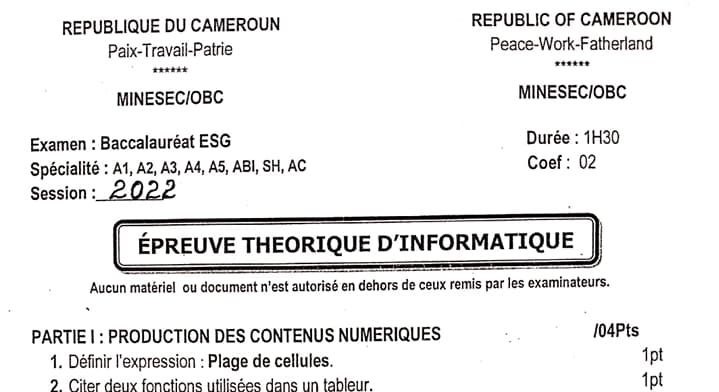 BACCALAUREAT Series A4 Informatique - 2021/2022
