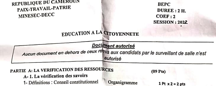 BEPC Ecm - Education A La Citoyennete - 2021/2022