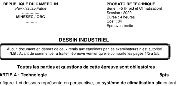 PROBATOIRE TECHNIQUE Series F5 Dessin Industriel - 2021/2022