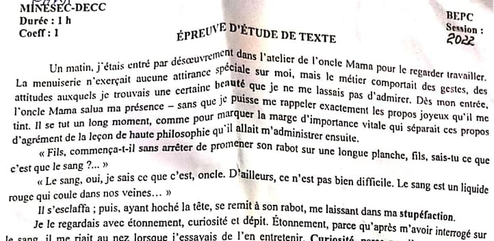 BEPC Etude De Texte - 2021/2022