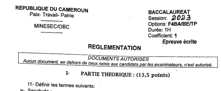 BACCALAUREAT TECHNIQUE Series F4/BE Reglementation - 2022/2023