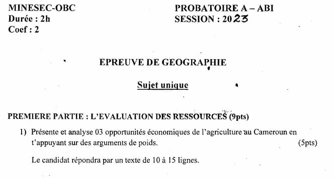 PROBATOIRE Series ABI Geographie - 2022/2023