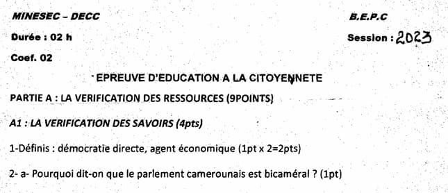 BEPC Education A La Citoyennete - 2022/2023