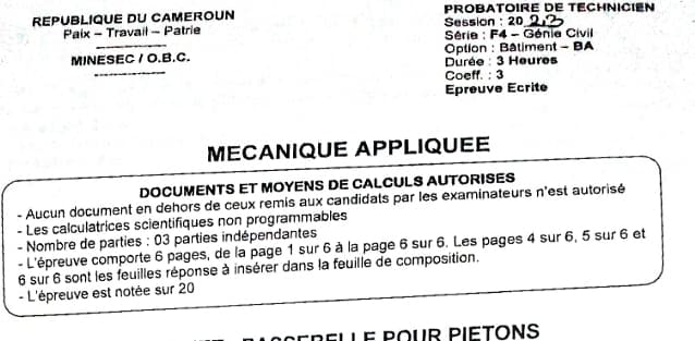 PROBATOIRE TECHNIQUE Series F4/BA Mecanique Appliquee - 2022/2023