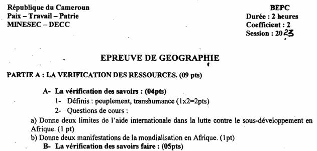 BEPC Gepgraphie - 2022/2023