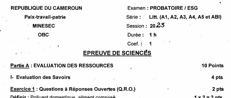 PROBATOIRE Series ABI Sciences - 2022/2023