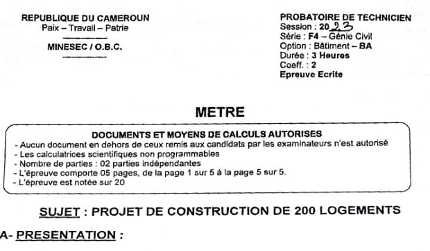 PROBATOIRE TECHNIQUE Series F4/BA Metre - 2022/2023