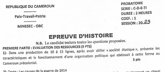 PROBATOIRE Series C Histoire - 2022/2023