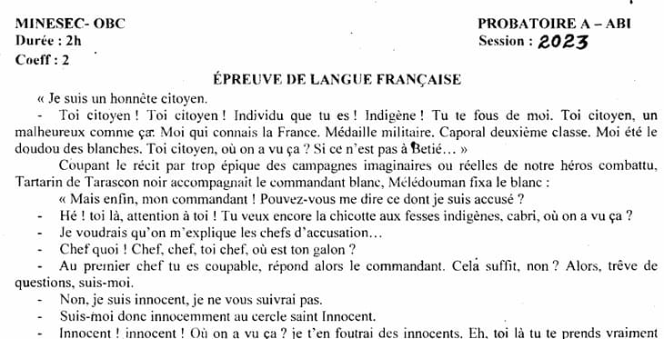 PROBATOIRE Series ABI Langue Française - 2022/2023