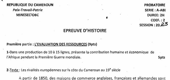 PROBATOIRE Series ABI Histoire - 2022/2023