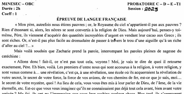 PROBATOIRE Series C Langue Française - 2022/2023