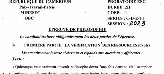 PROBATOIRE Series C Philosophie - 2022/2023