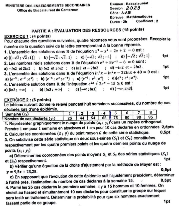 BACCALAUREAT Series A4 Mathématiques - 2022/2023