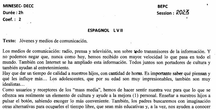 BEPC Espagnol L.v.2 - 2022/2023