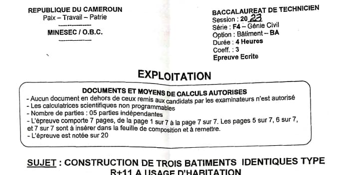 BACCALAUREAT TECHNIQUE Series F4/BA Exploitation - 2022/2023