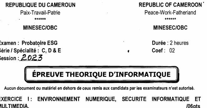 PROBATOIRE Series C Informatique - 2022/2023