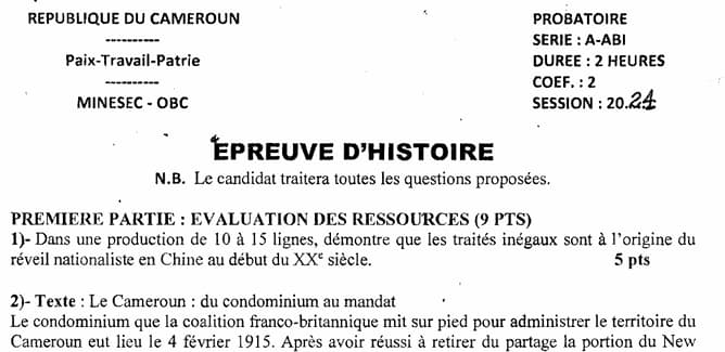 PROBATOIRE Series ABI Histoire - 2023/2024