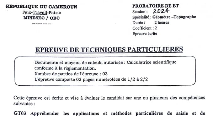 PROBATOIRE TECHNIQUE Series F4/TP Techniques Particulieres - 2023/2024