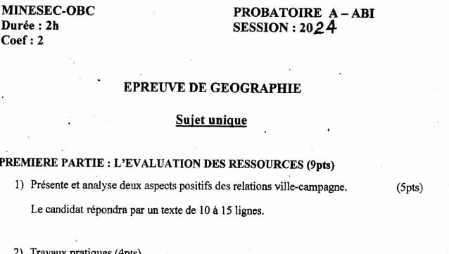PROBATOIRE Series ABI Geographie - 2023/2024