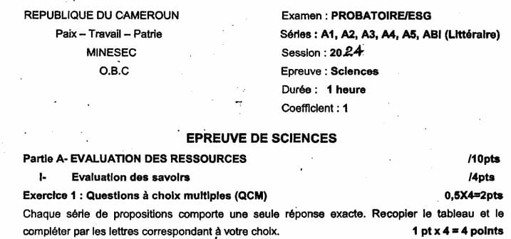 PROBATOIRE Series ABI Sciences - 2023/2024