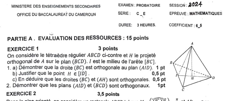 PROBATOIRE Series C Mathematique - 2023/2024