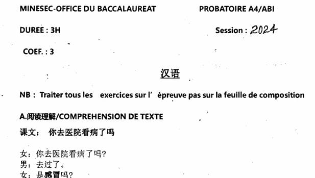 PROBATOIRE Series A4 Chinois - 2023/2024
