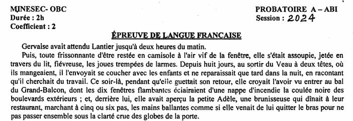 PROBATOIRE Series ABI Langue Française - 2023/2024