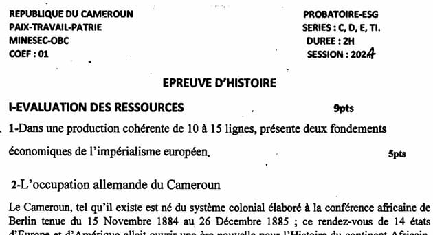PROBATOIRE Series C Histoire - 2023/2024