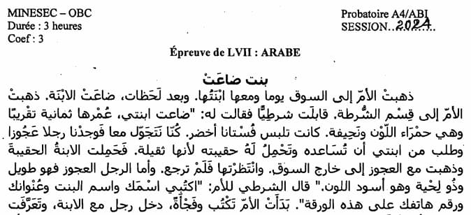 PROBATOIRE Series A4 Arabe L.v.3 - 2023/2024