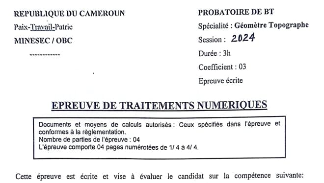 PROBATOIRE TECHNIQUE Series F4/TP Traitements Numeriques - 2023/2024