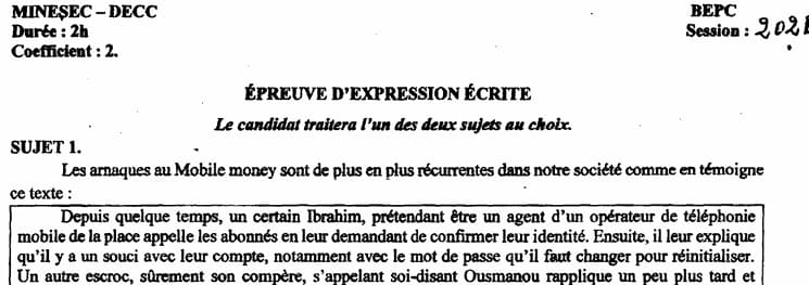 BEPC Expression Ecrite - 2023/2024