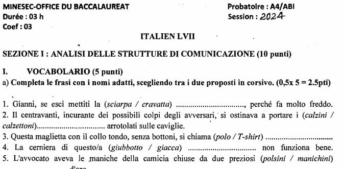 PROBATOIRE Series A4 Italien L V2 - 2023/2024