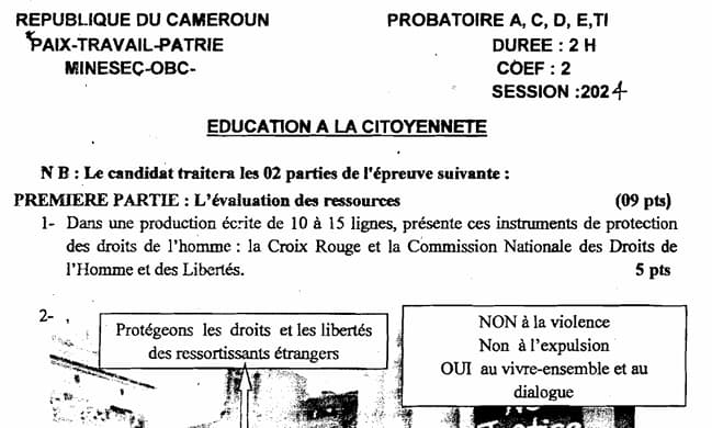 PROBATOIRE Series C Education A La Citoyennete - 2023/2024